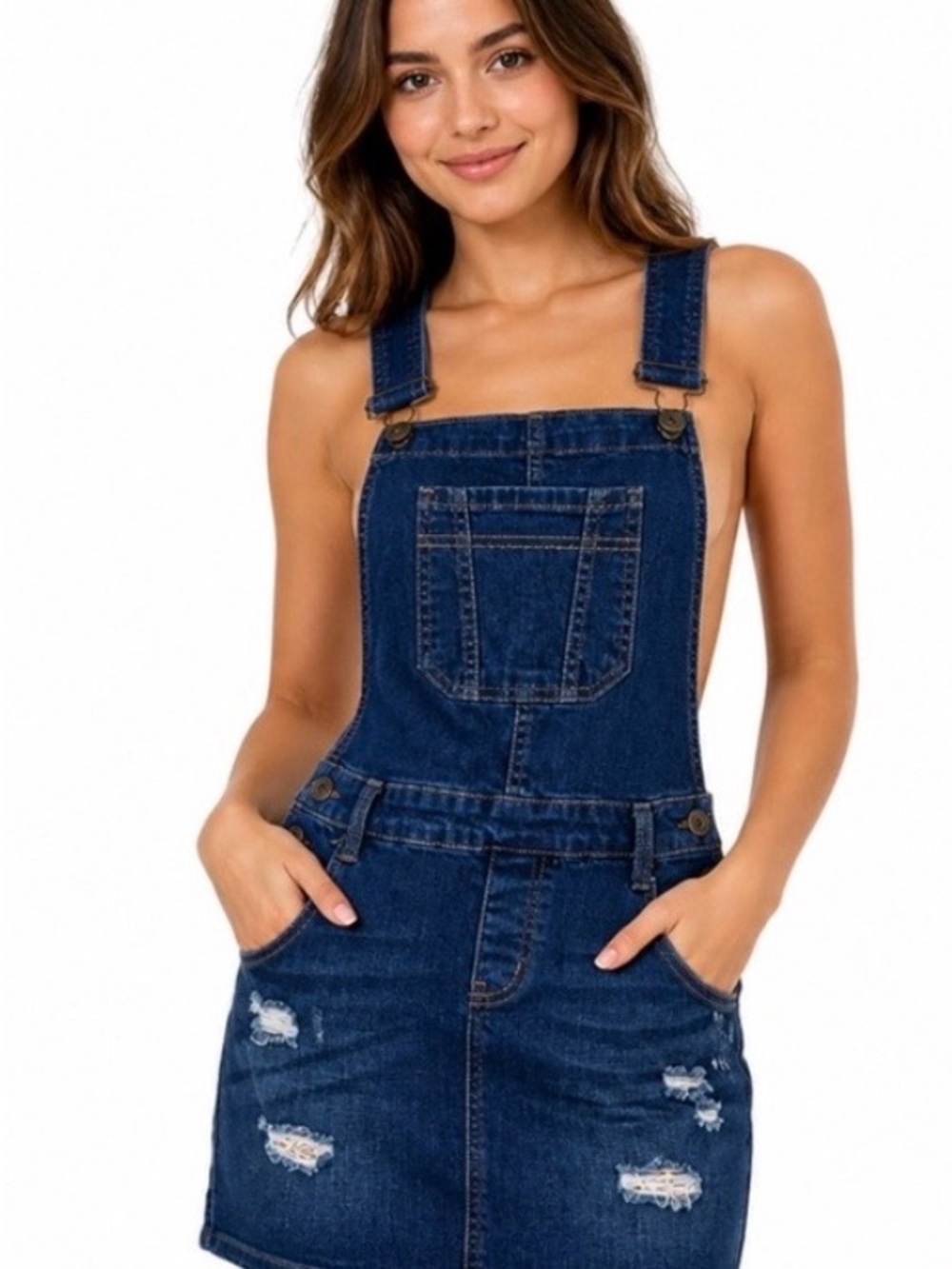 Wax Jean Distressed Denim Overall Dress Size M